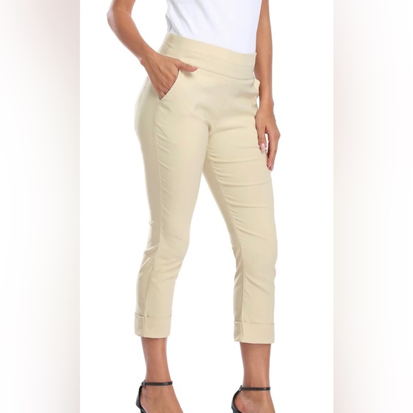 New HDE Capri Pull On Slimming Pants Khaki Women’s - Picture 6 of 9